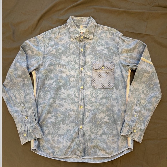 Koike Barcelona Other - Koike Barcelona Mens Blue Tropical Cotton Button Down Surf shirt L Denim